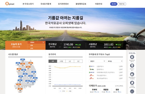 사진=오피넷 공식 홈페이지